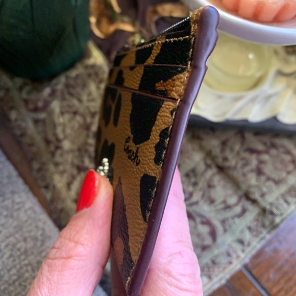 SOLD⛔️Authentic COACH Coated canvas/smooth leather leopard zip card/ID/Keychain - Picture 3 of 8